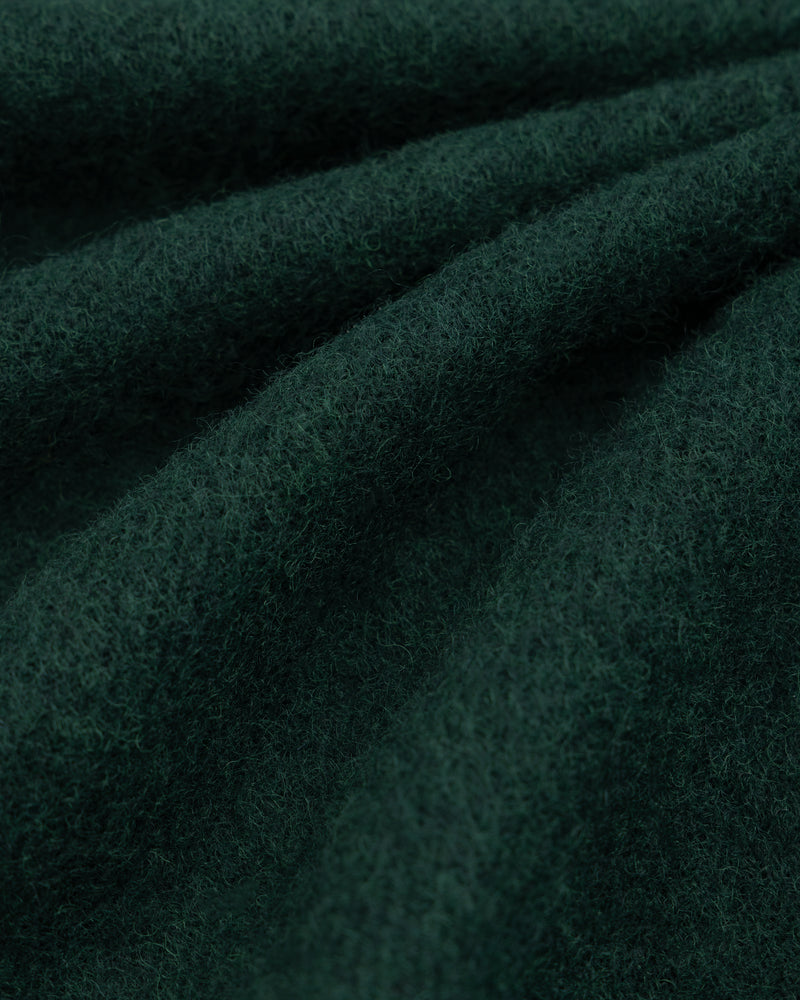 Dark green felted wool fabric of a Wool Sport Coat with soft folds.