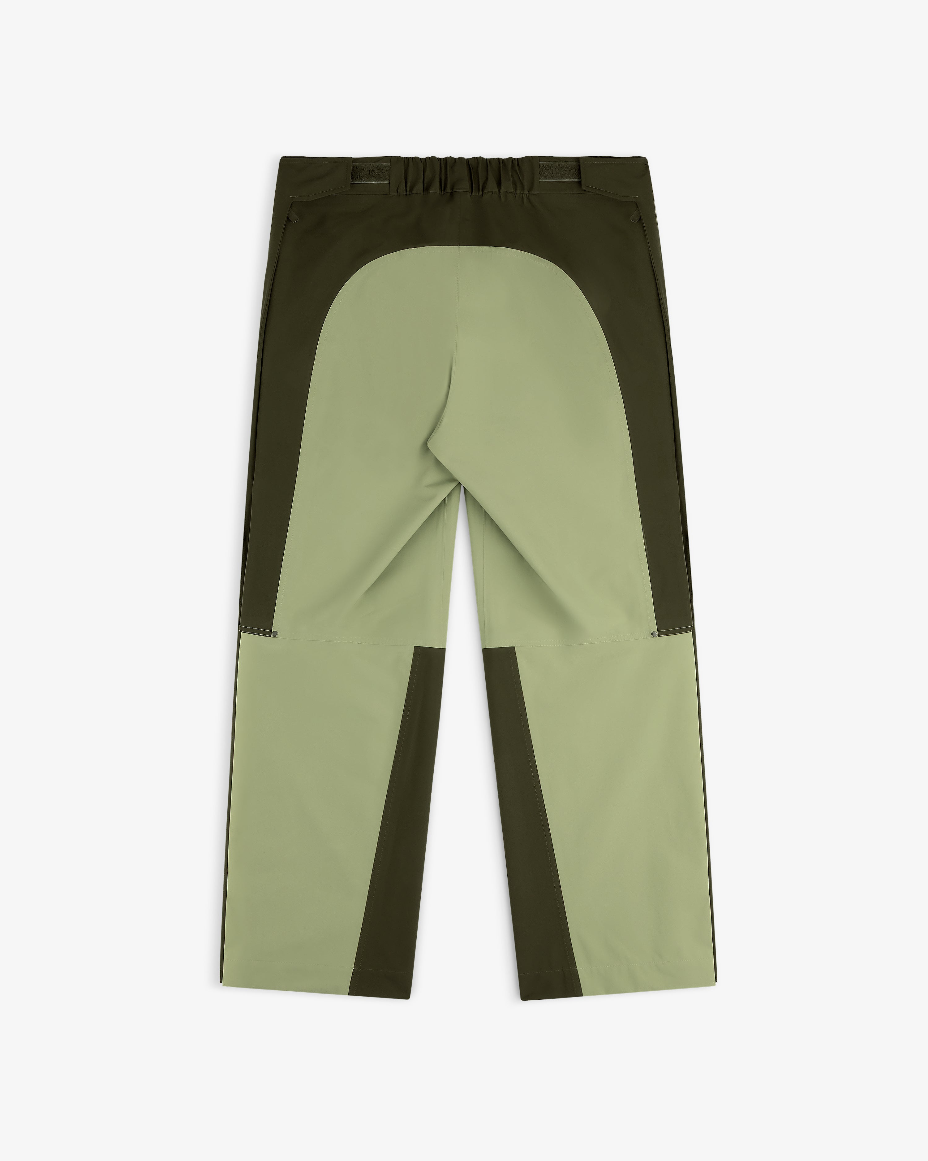 ALD / The North Face GORE-TEX Pant in green/olive, laid flat back view with elastic waistband and straight legs.