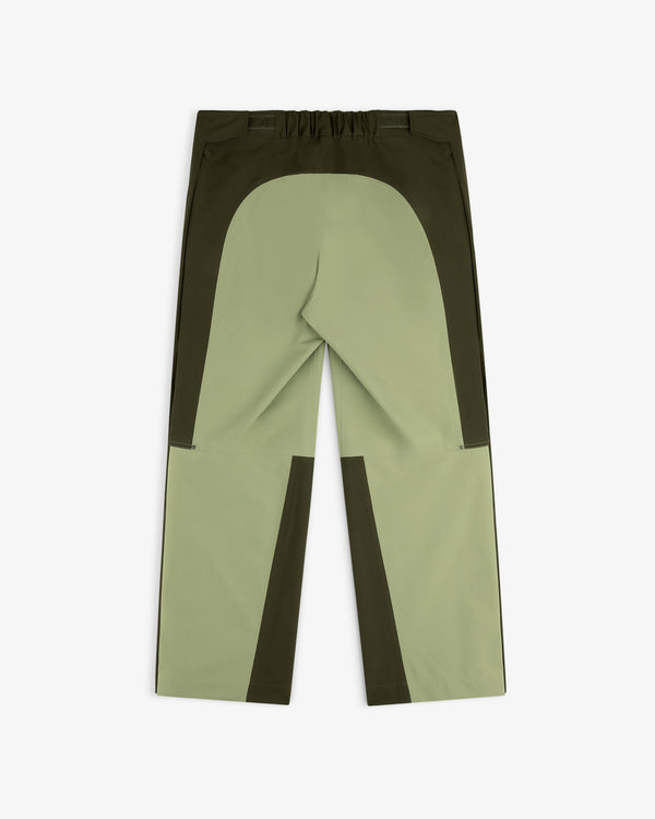 ALD / The North Face GORE-TEX Pant in green/olive, laid flat back view with elastic waistband and straight legs.
