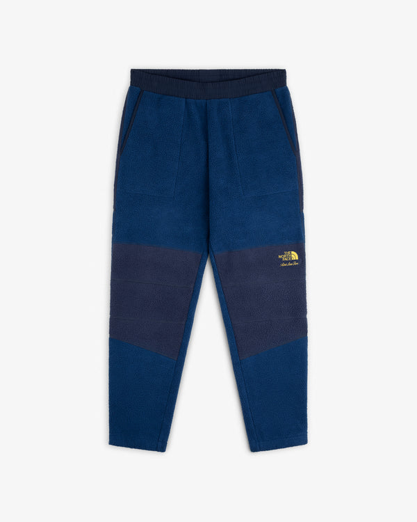 ALD/The North Face Denali Fleece Pant: blue joggers with dark panels, elastic waist, side pockets, yellow logo.