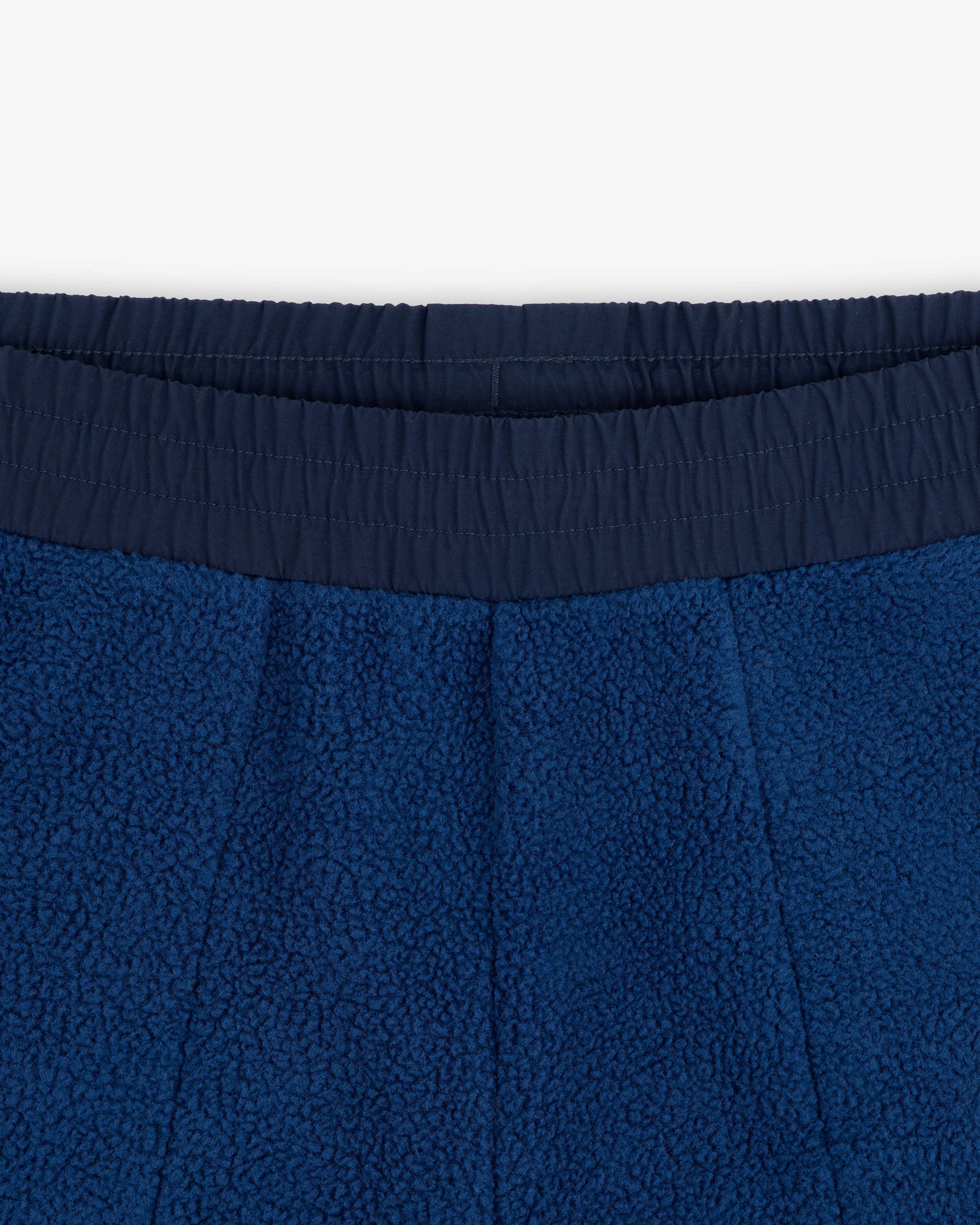 Close-up of ALD / The North Face Denali Fleece Pant with elastic waistband on a white background.