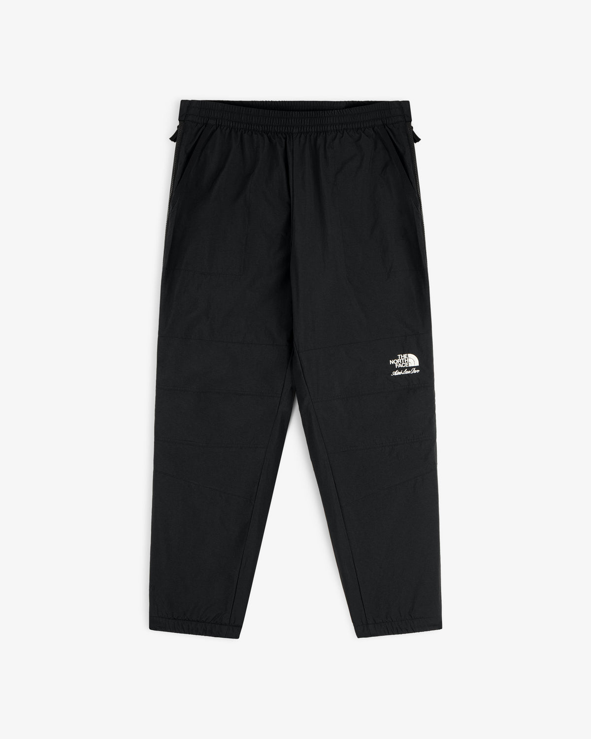 Black ALD / The North Face Nylon Denali Pant with elastic waist, cuffed ankles, and left thigh logo, laid flat.
