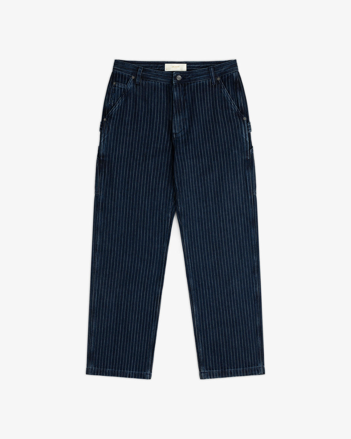 Chalk Stripe Painter Pant in dark blue with straight-leg cut, displayed flat against a white background.