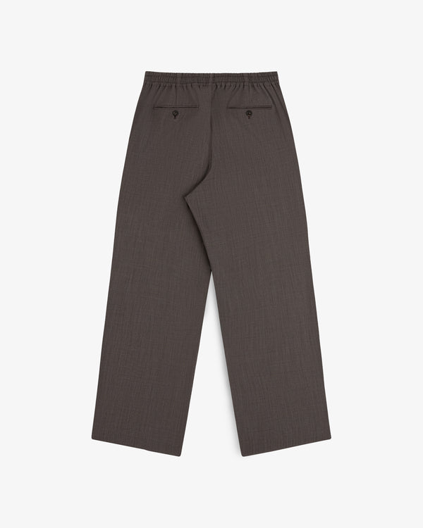 Houndstooth Elasticated Waist Trouser in dark gray, back view, with two buttoned pockets and elastic waistband.