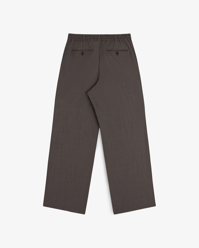 Houndstooth Elasticated Waist Trouser in dark gray, back view, with two buttoned pockets and elastic waistband.