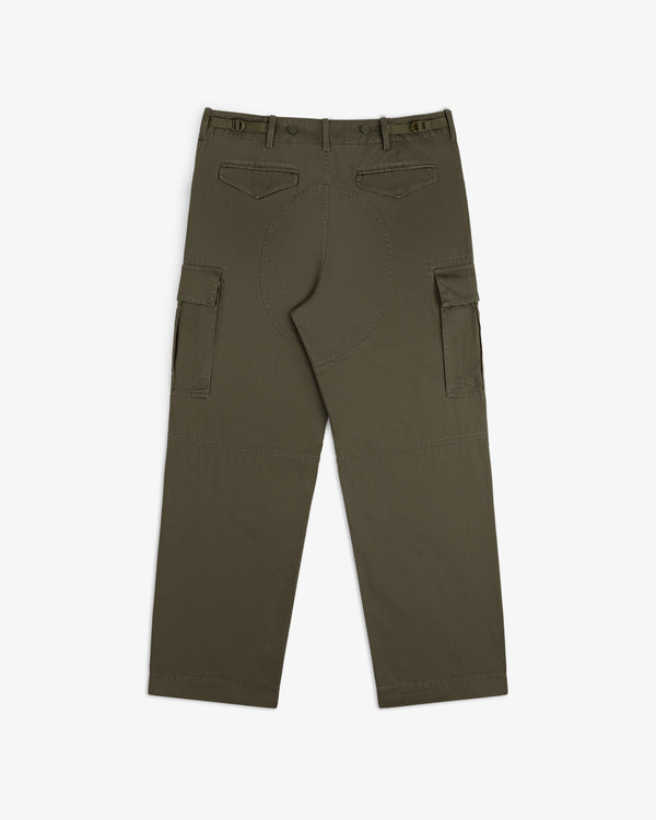Fatigue Pant in olive green with flap pockets, belt loops, and reinforced seat, shown flat from the back.