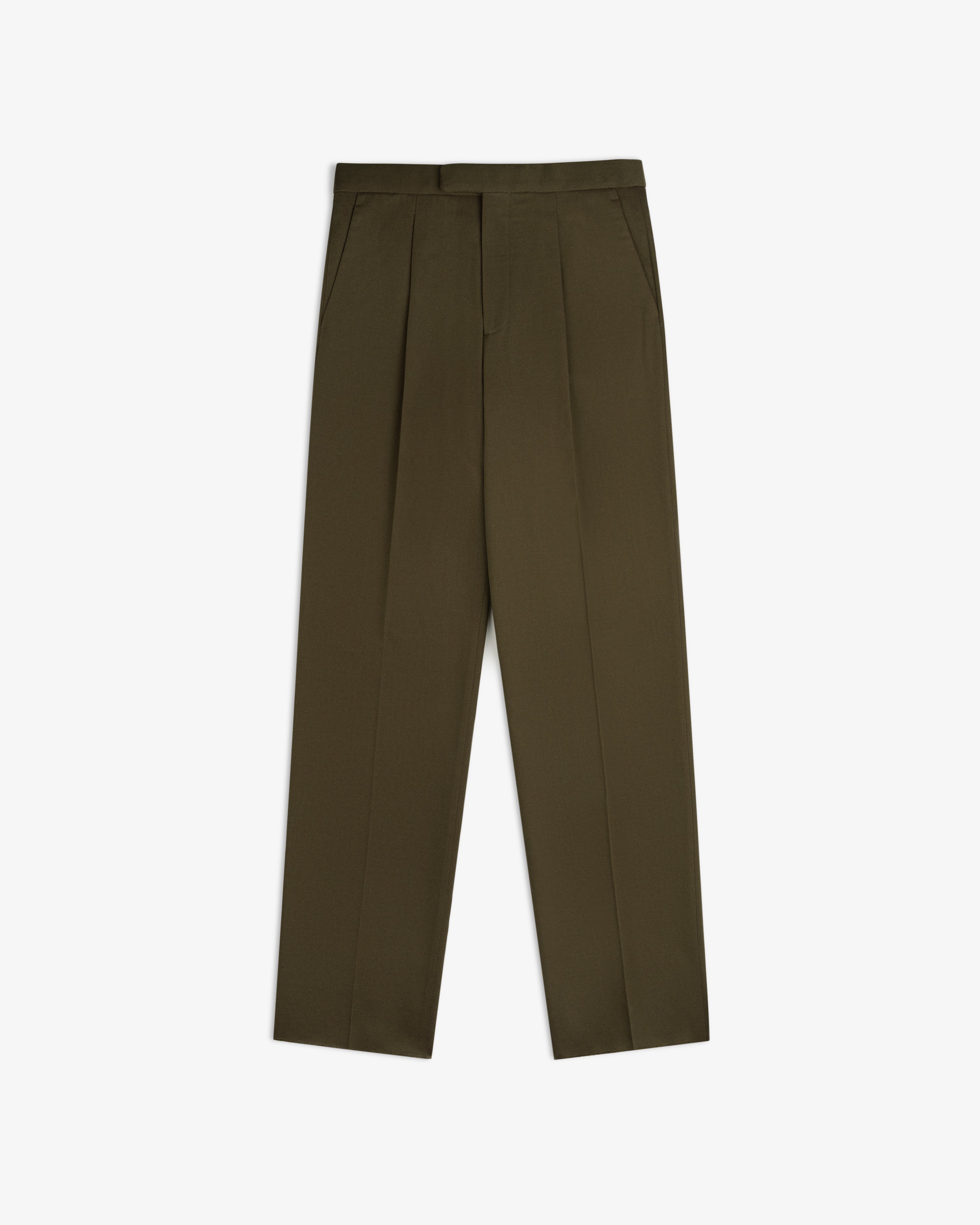Olive green Wool Blend Suit Trouser with a high waist and pleated front.