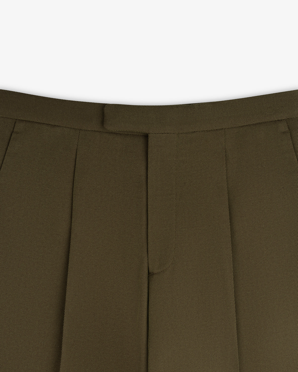 Olive green Wool Blend Suit Trouser with a waistband, pleats, and a fly front.