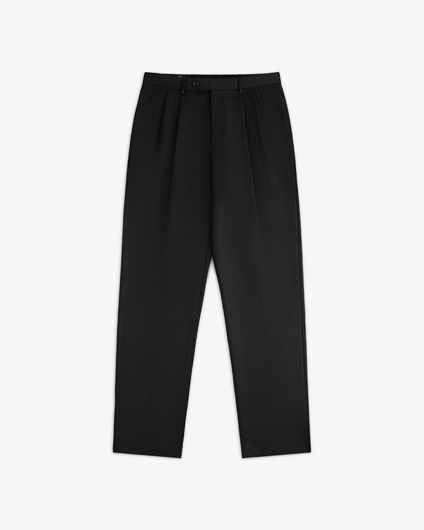 Double Pleated Wool Jacquard Suit Trousers in black with a double-pleated front and a buttoned waist.