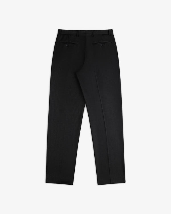 Back view of Double Pleated Wool Jacquard Suit Trousers featuring two buttoned pockets and a waistband with belt loops.