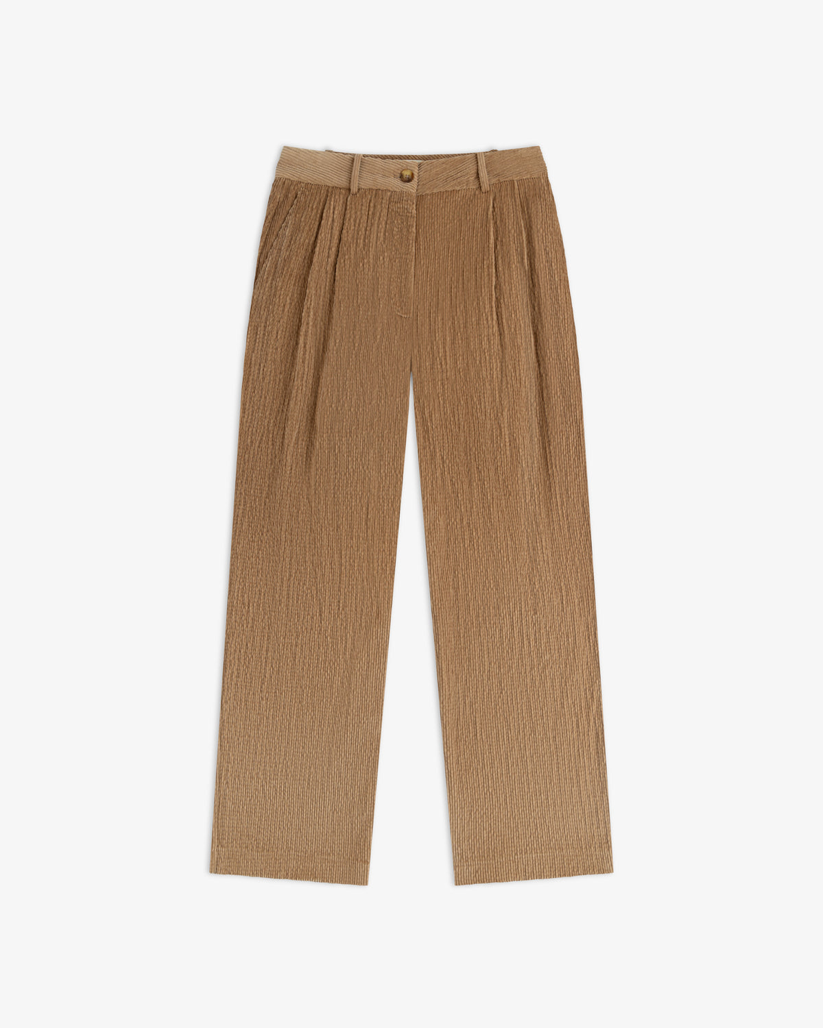 Double Pleated Corduroy Trousers in brown with double front pleats.