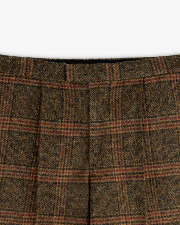 Brown Plaid Tweed Suit Trouser with a pleated waist.