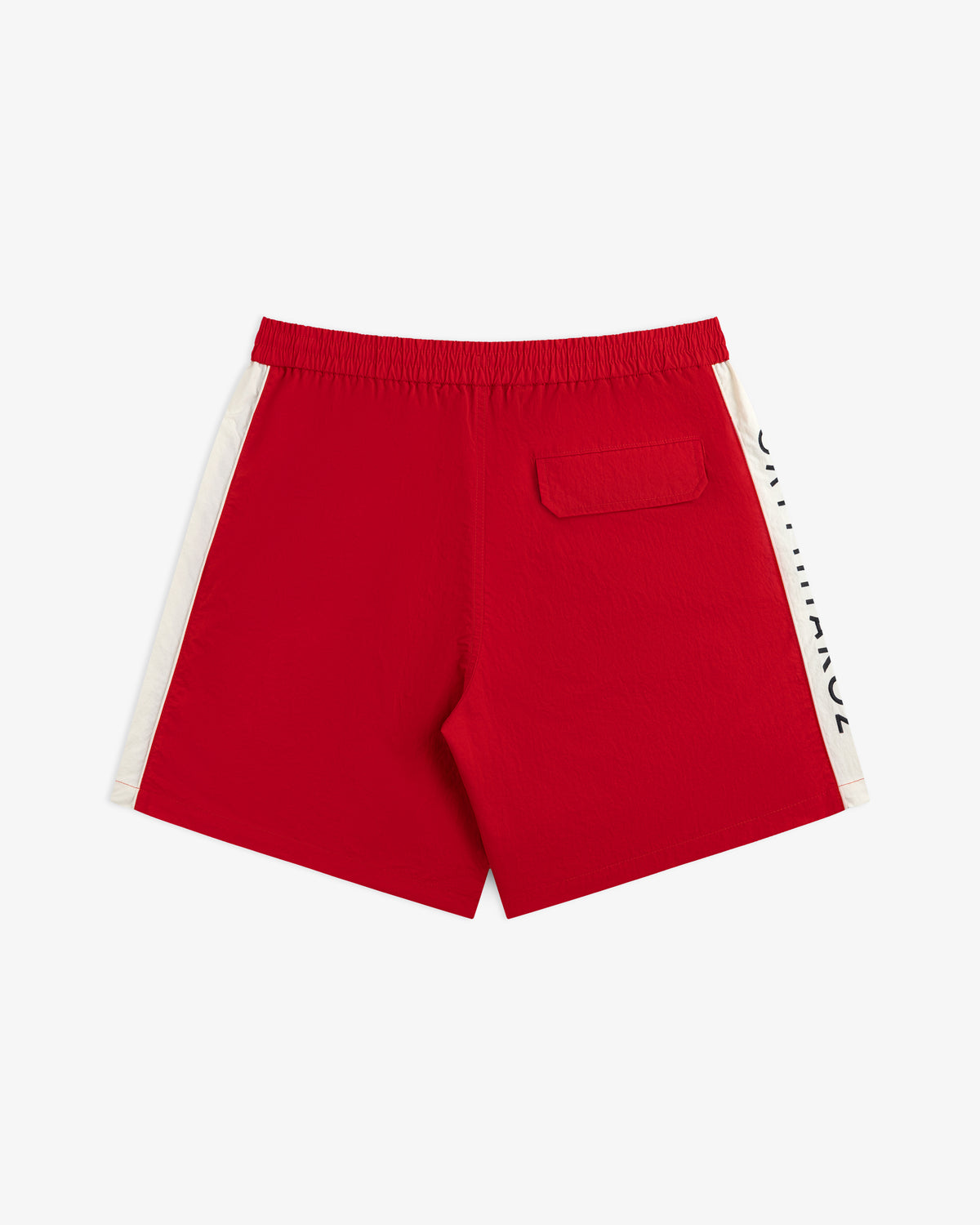 Red ALD / Olympiacos F.C. Nylon Training Short with white side stripes and a single back pocket.