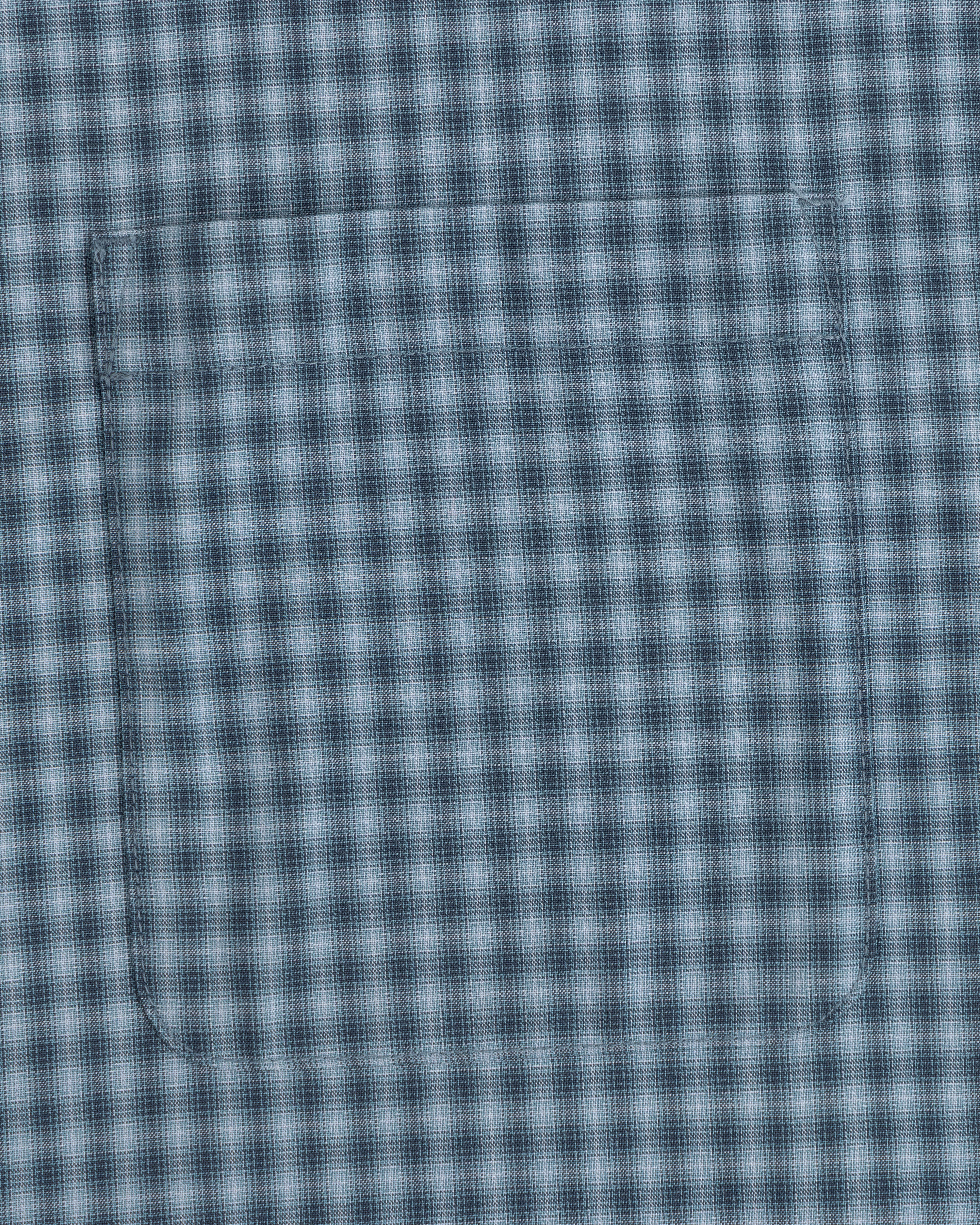 Plaid Casual Shirt in blue and white with a front square pocket that blends seamlessly into the pattern.