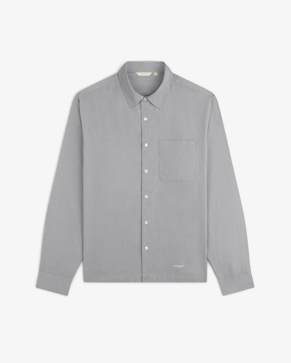 Poplin Casual Shirt in light gray with long sleeves and chest pocket, shown flat on a white background.