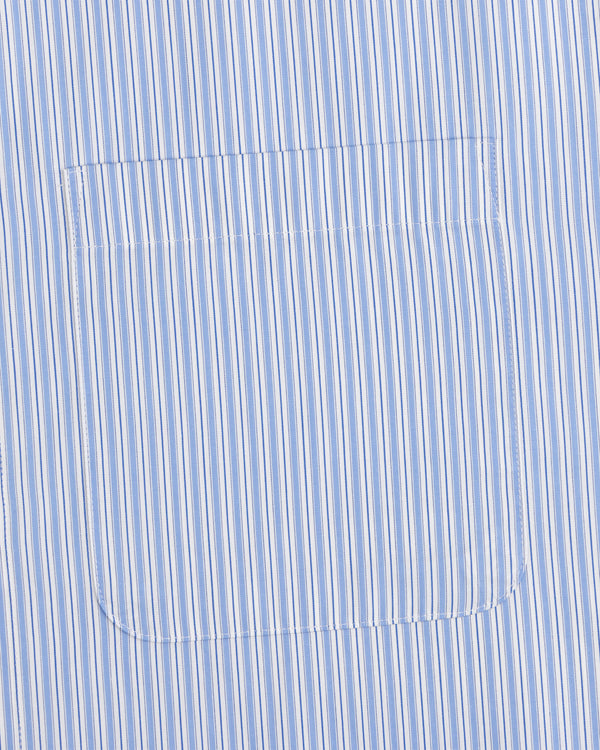 Blue and white striped Poplin Casual Shirt with a visible rectangular pocket on the front.