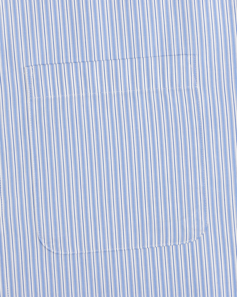 Blue and white striped Poplin Casual Shirt with a visible rectangular pocket on the front.