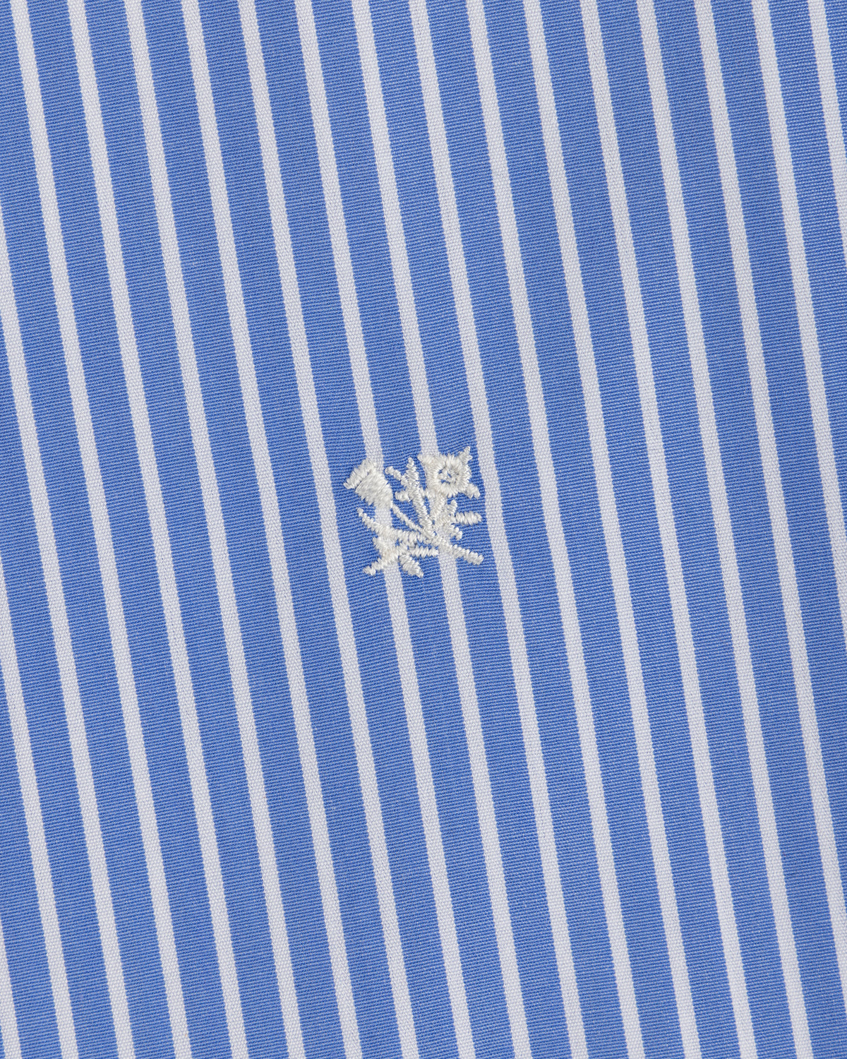 Striped Button Down Poplin Shirt in blue and white stripes with small white floral embroidery.