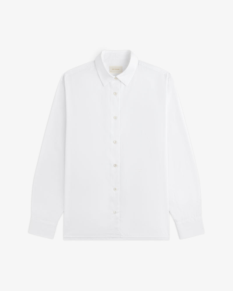 Button Down Poplin Shirt in white with a long-sleeve, button-down design and a standard collar.
