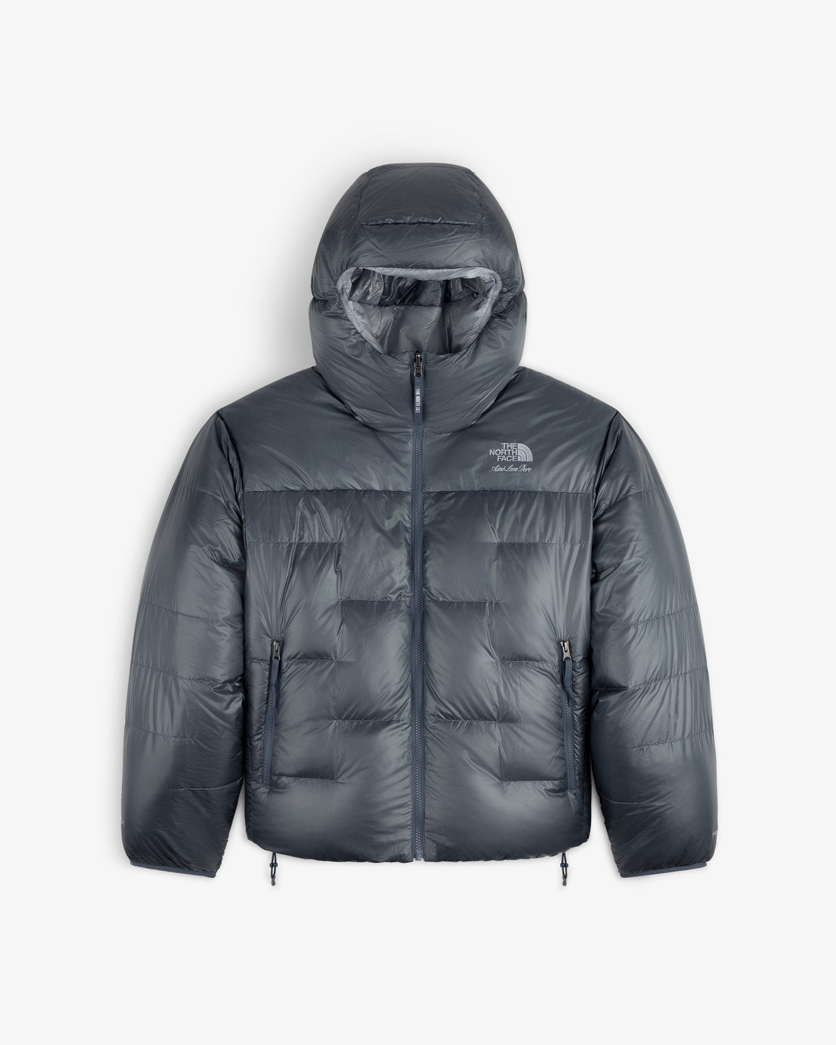 ALD / The North Face Reversible Pertex® Nuptse Jacket with hood, front zip, and side pockets on white background.
