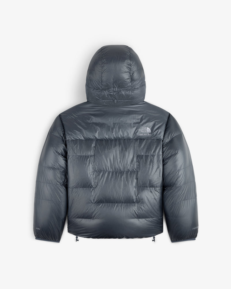 ALD/The North Face Reversible Pertex® Nuptse Jacket in gray with hood, logo on upper back-right.