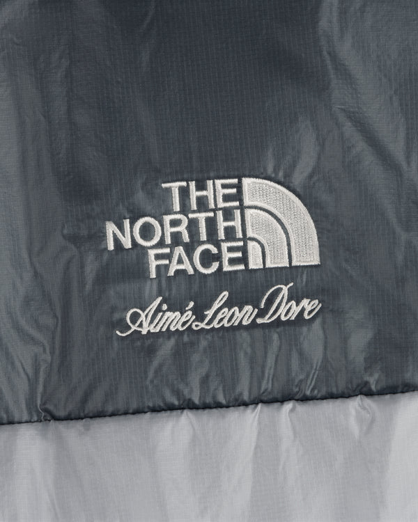 ALD / The North Face logos embroidered on the Reversible Pertex® Nuptse Jacket in two-tone gray fabric.