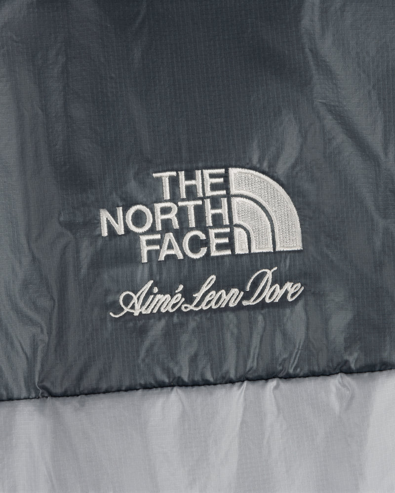 ALD / The North Face logos embroidered on the Reversible Pertex® Nuptse Jacket in two-tone gray fabric.