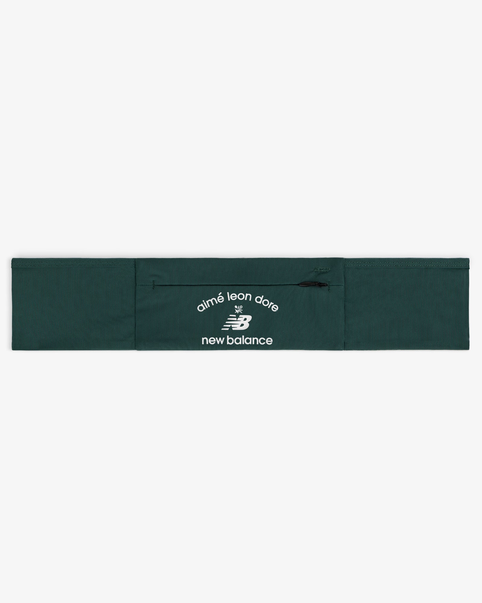 The ALD / New Balance Performance Running Belt is dark green with white logos on the front.