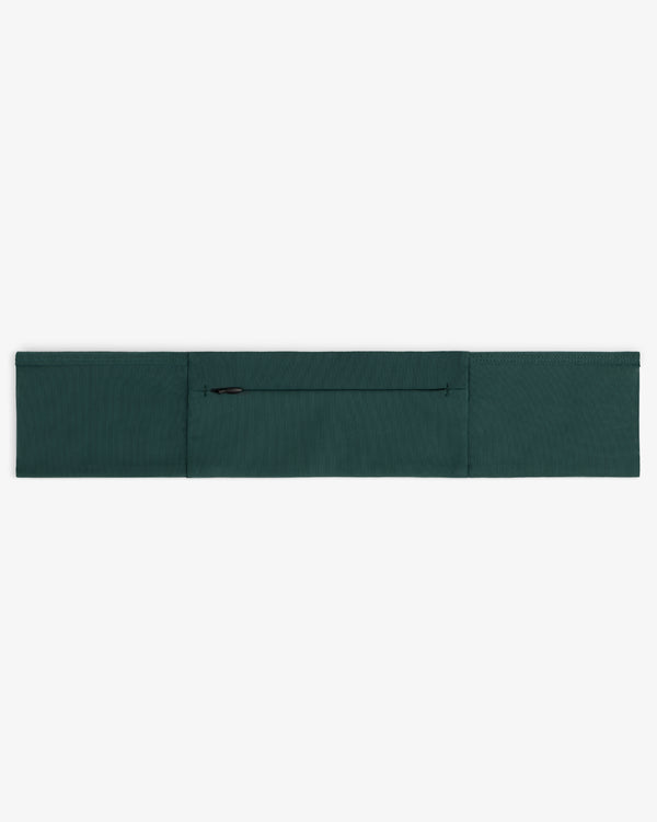 ALD / New Balance Performance Running Belt in dark green with a zippered pocket, shown on a white background.