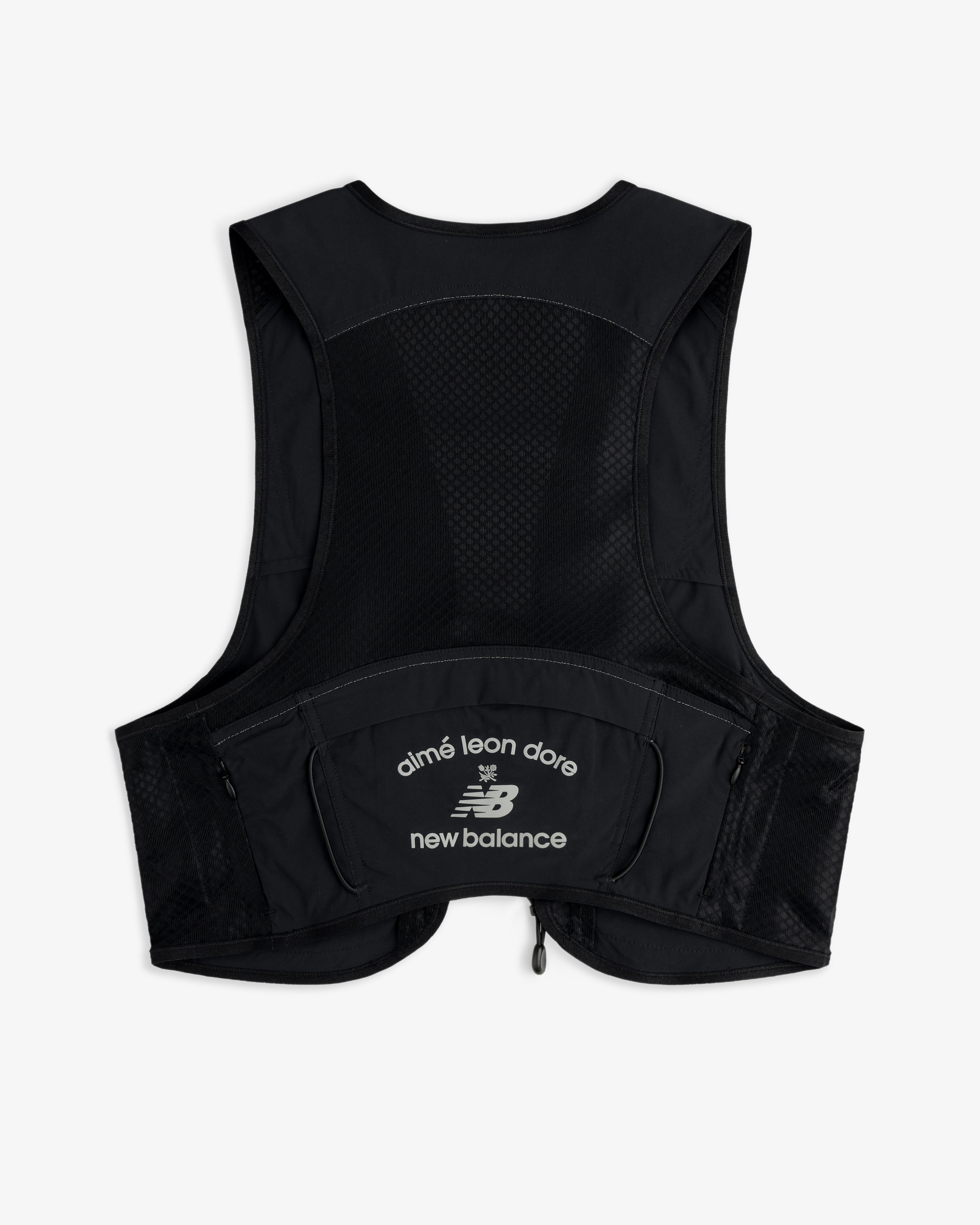 Black ALD / New Balance Hydrovest with mesh details and logo printed on the back pocket.