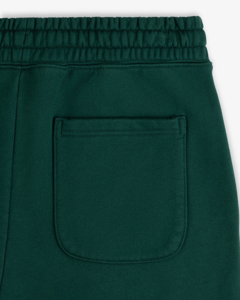 Unisphere Sweatpants: Dark green with elastic waistband and back patch pocket.