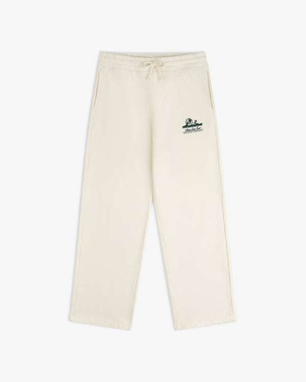 Unisphere Sweatpants: Cream, straight fit with side pockets, drawstring waist, green logo on left thigh.