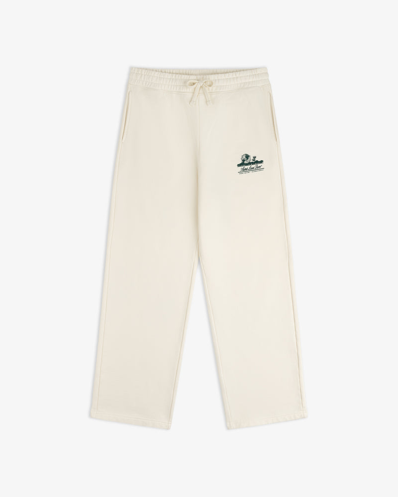 Unisphere Sweatpants: Cream, straight fit with side pockets, drawstring waist, green logo on left thigh.