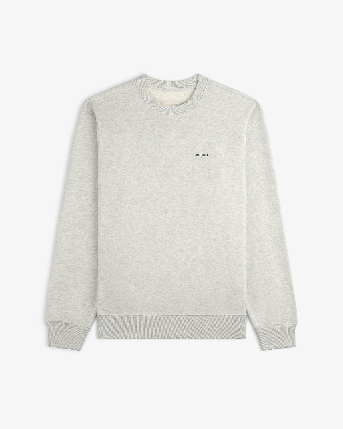 Light gray Micro Logo Crewneck Sweatshirt with subtle chest text, shown flat on a white background.