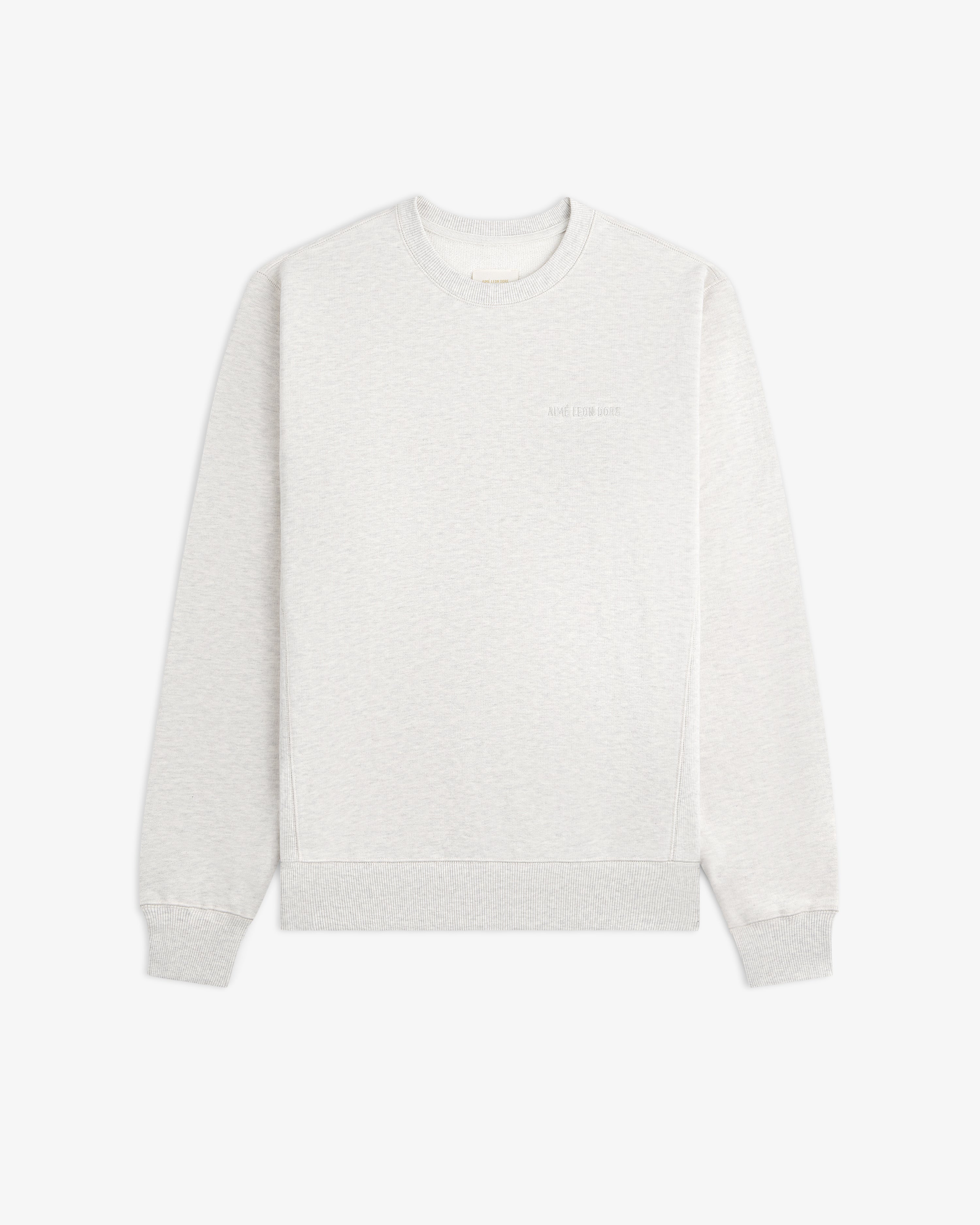 Tonal Logo Crewneck Sweatshirt in light gray with long sleeves and ribbed cuffs, shown on a white background.