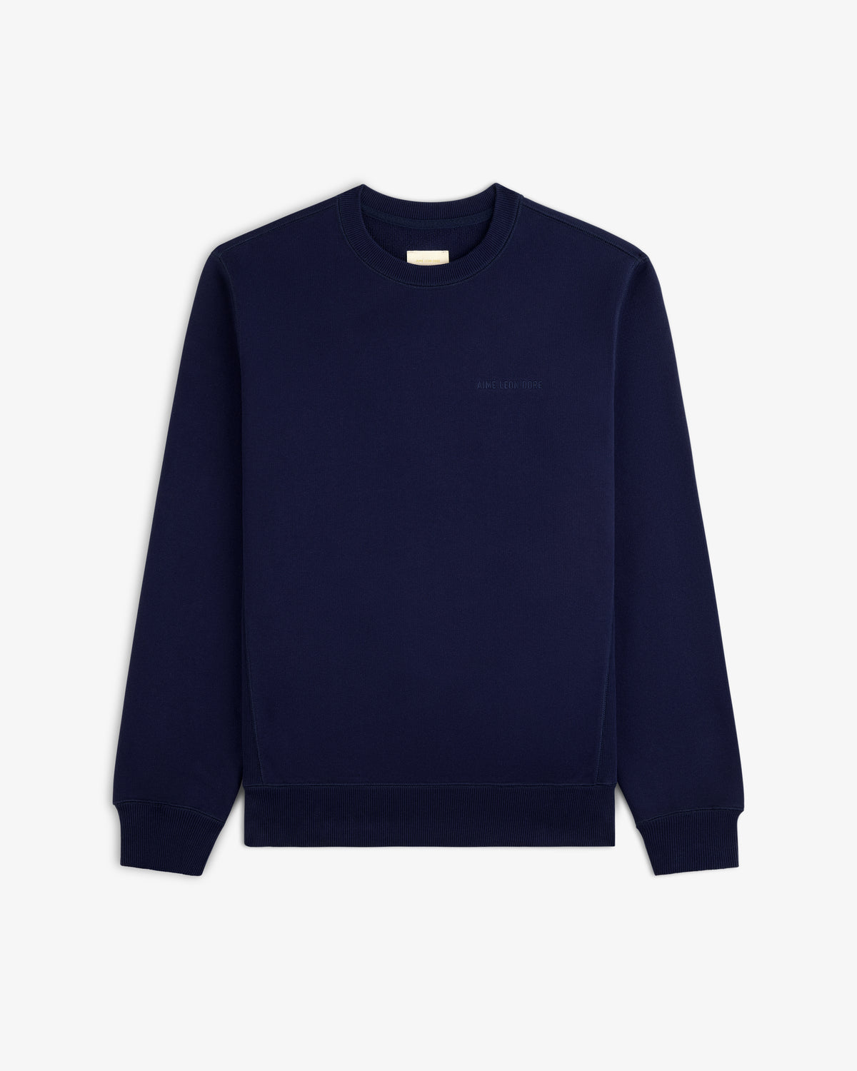 Tonal Logo Crewneck Sweatshirt in navy blue with long sleeves, shown flat on a white background.