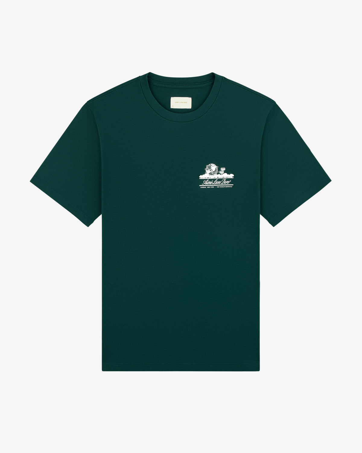 Dark green Unisphere Tee with a small white graphic and text on the left chest, shown on a white background.