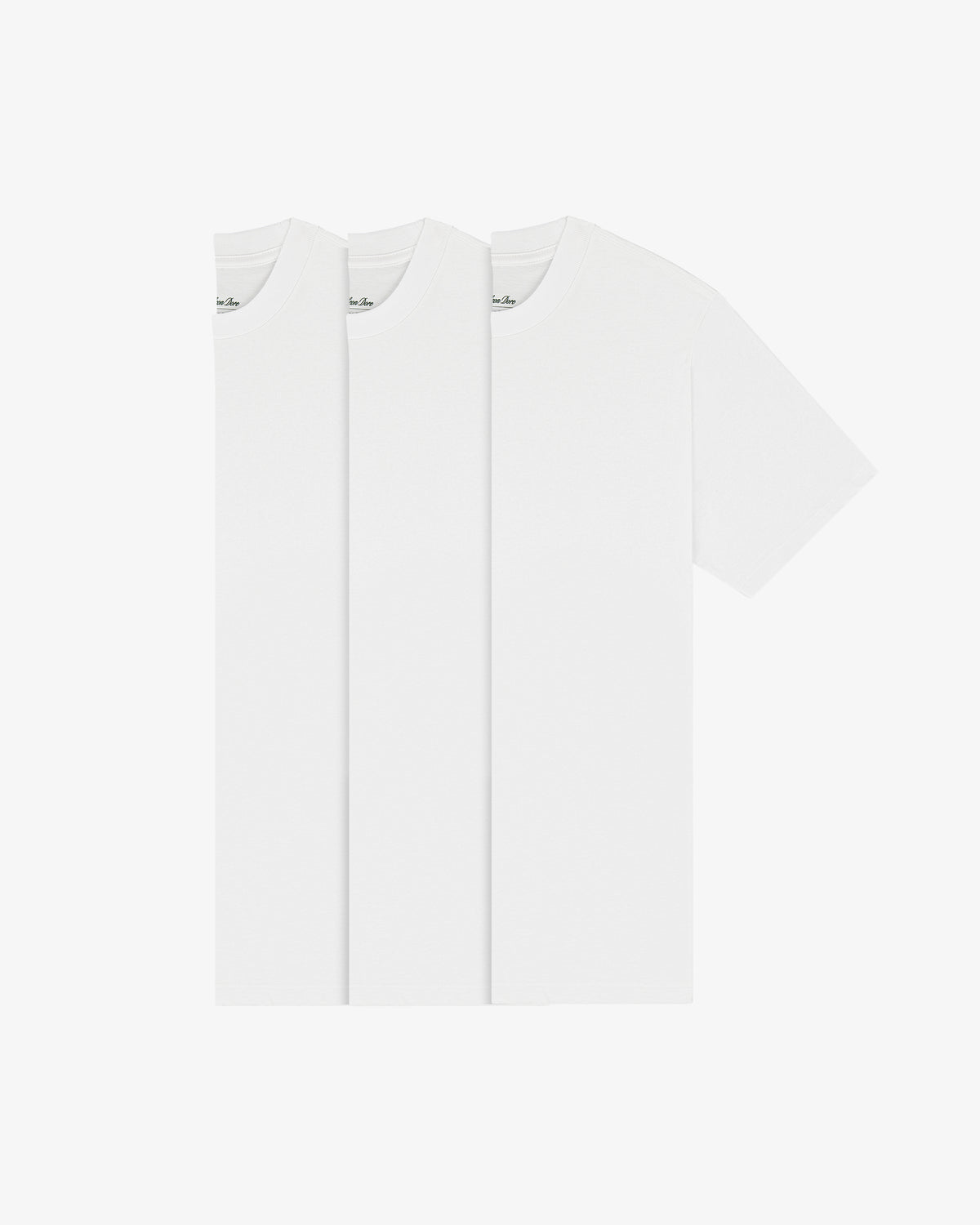 A T-Shirt 3-Pack featuring plain white short-sleeve shirts is neatly stacked on a white background.