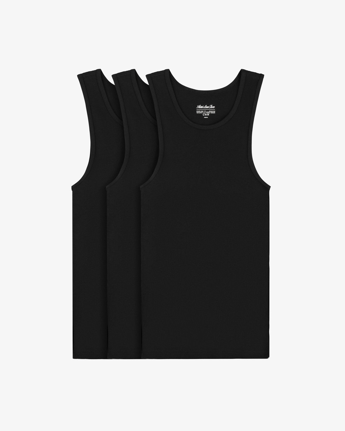 Tank Top 3-Pack: Three black sleeveless tops displayed side by side on a plain white background.