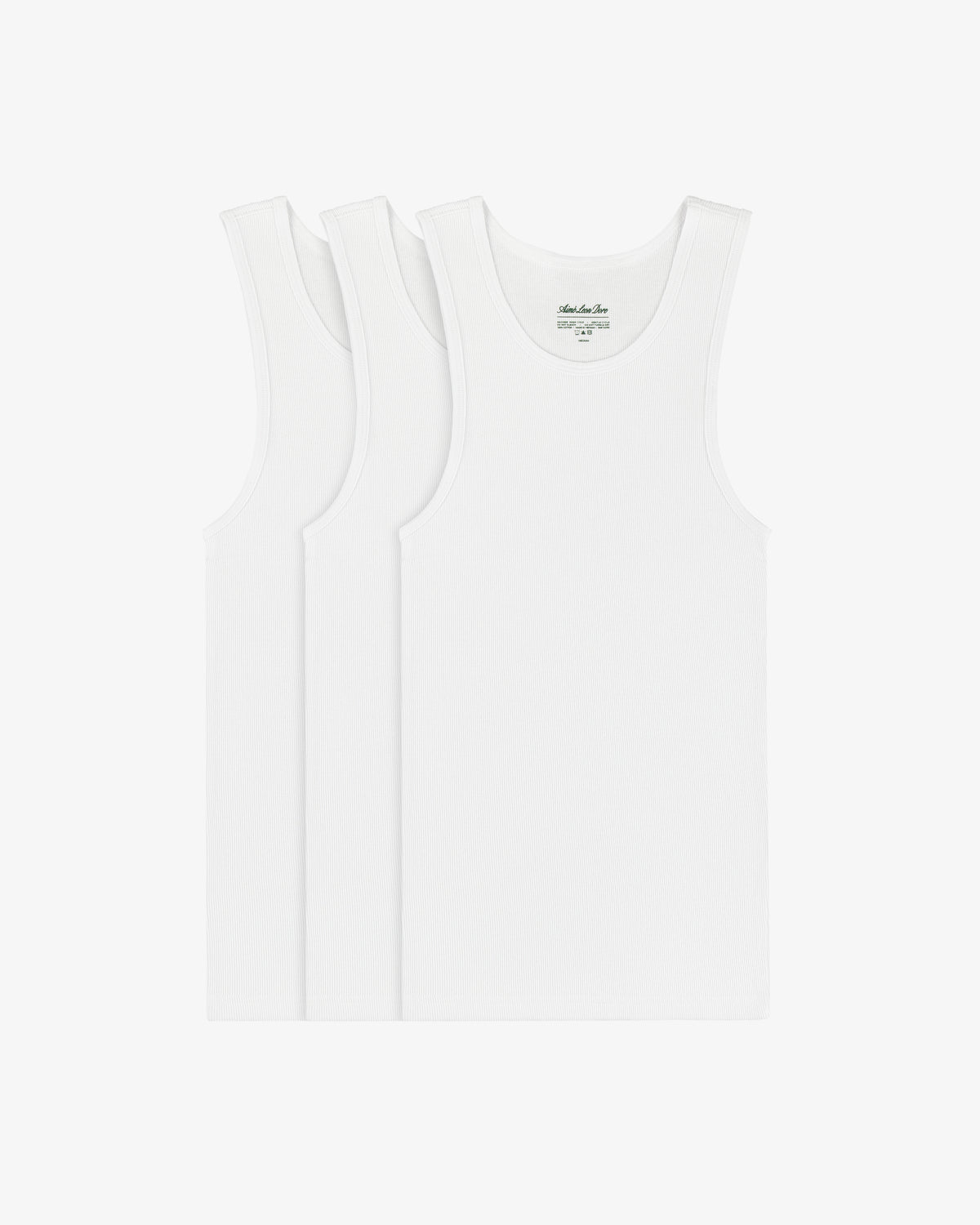 Three Tank Top 3-Pack white sleeveless undershirts stacked overlapping on a white background.