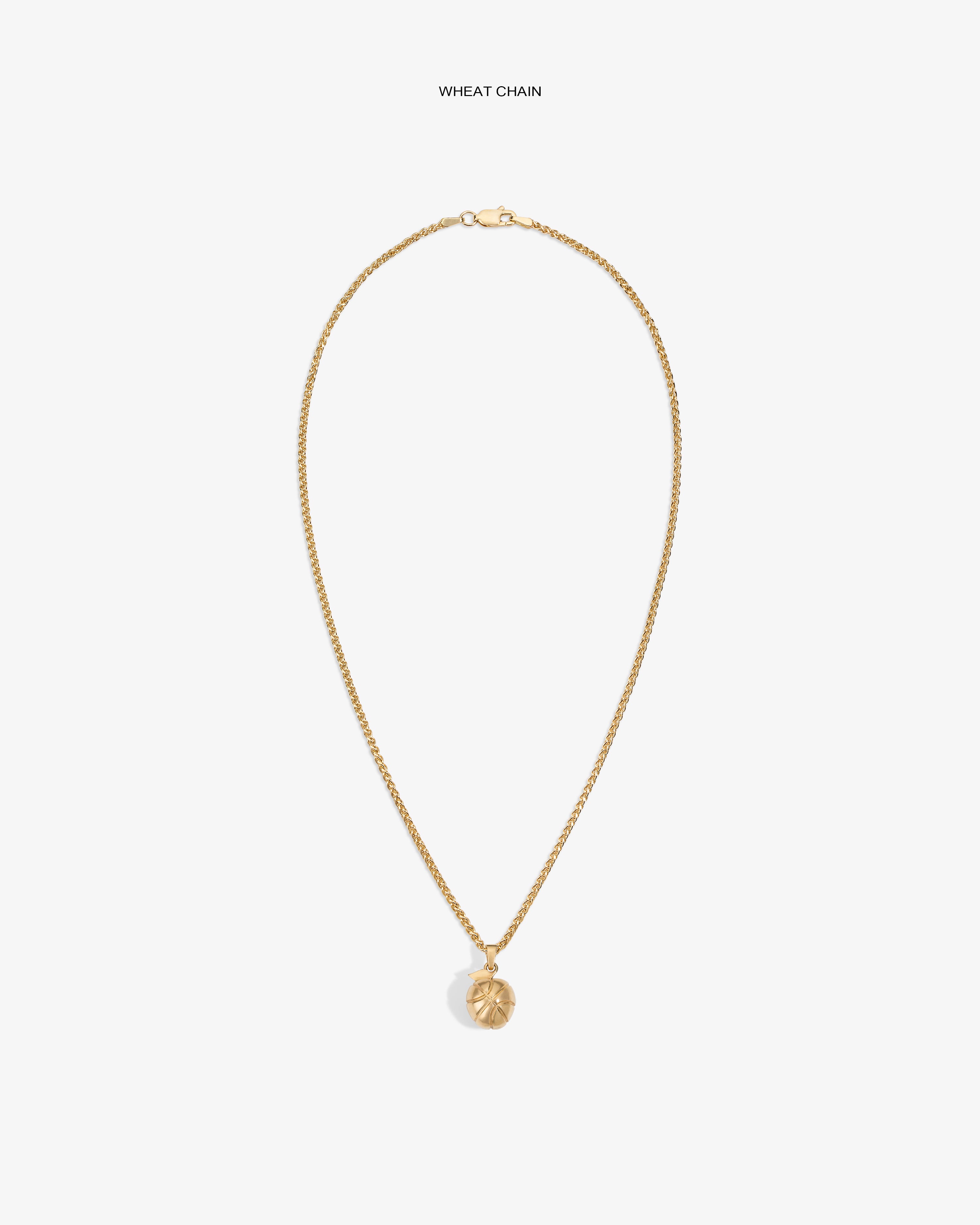 14Kt Sonny Apple Pendant on gold wheat chain, shown against a plain white background.