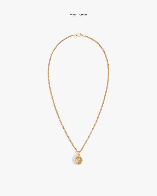 14Kt Sonny Apple Pendant on gold wheat chain, shown against a plain white background.