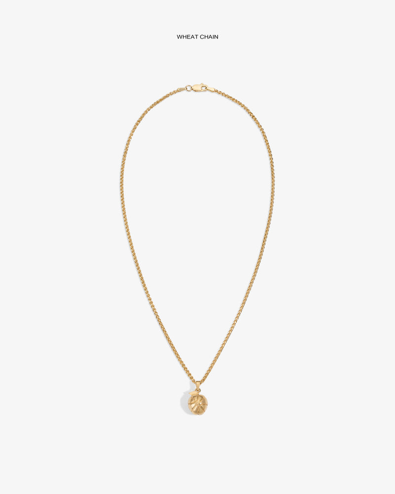 14Kt Sonny Apple Pendant on gold wheat chain, shown against a plain white background.