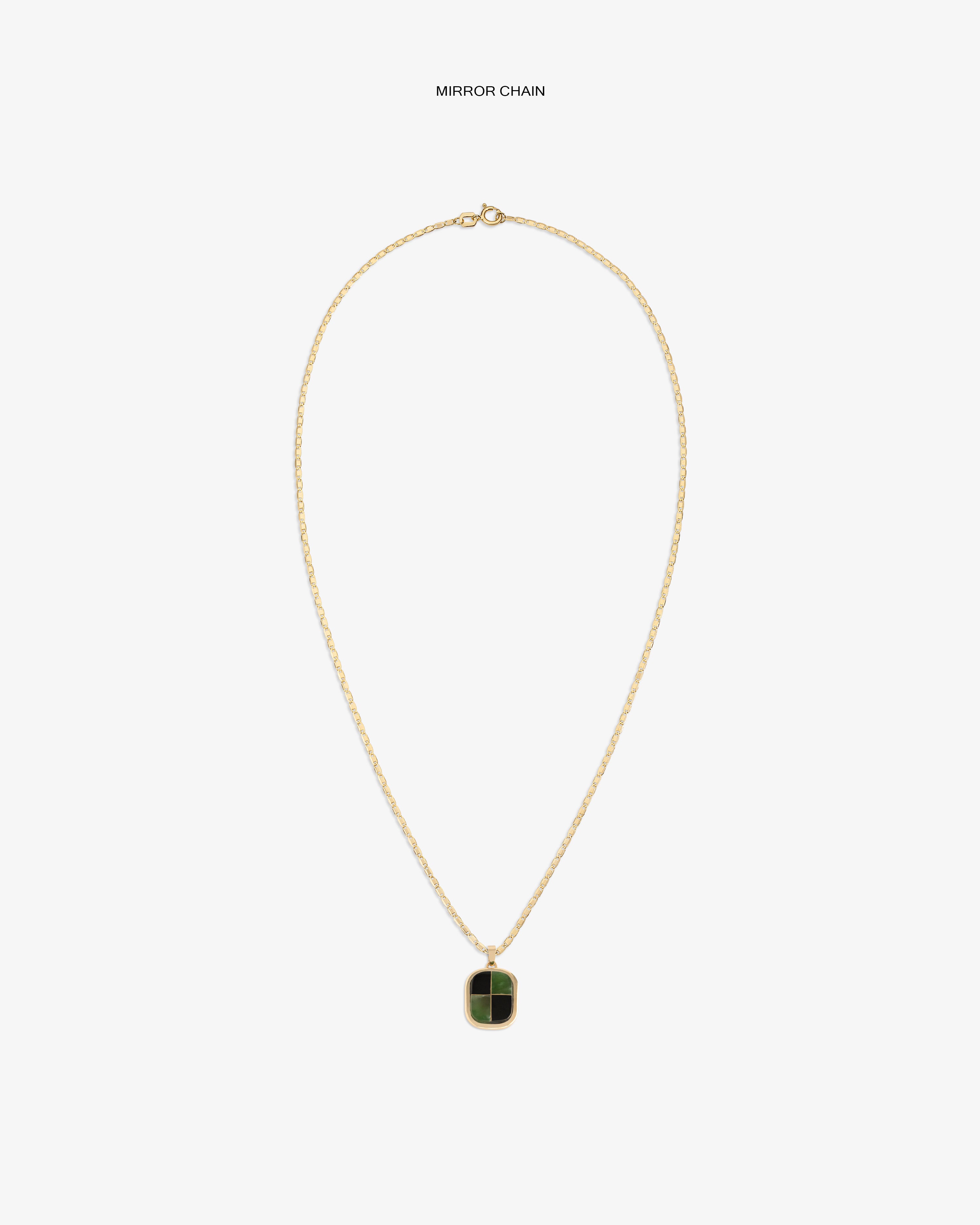 14Kt Gold Mosaic Pendant featuring a rectangular dark green charm, shown on a white background.