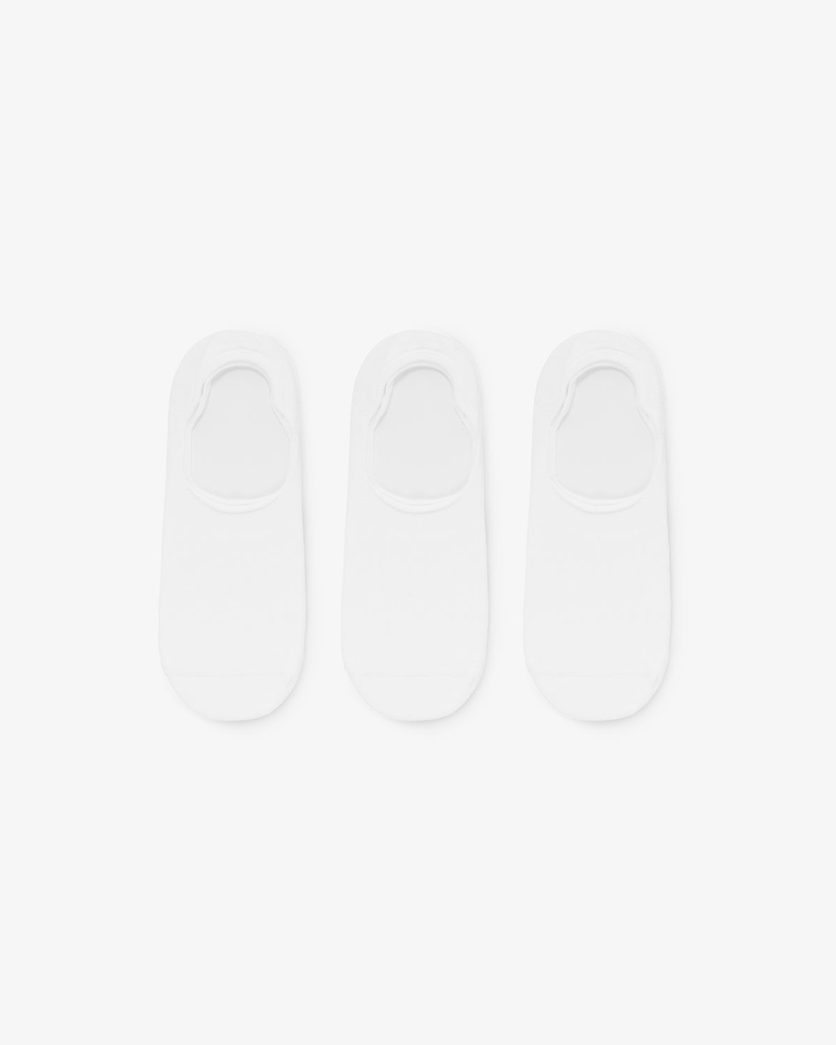 No-Show Sock 3-Pack in white, neatly arranged in a row on a plain white background.
