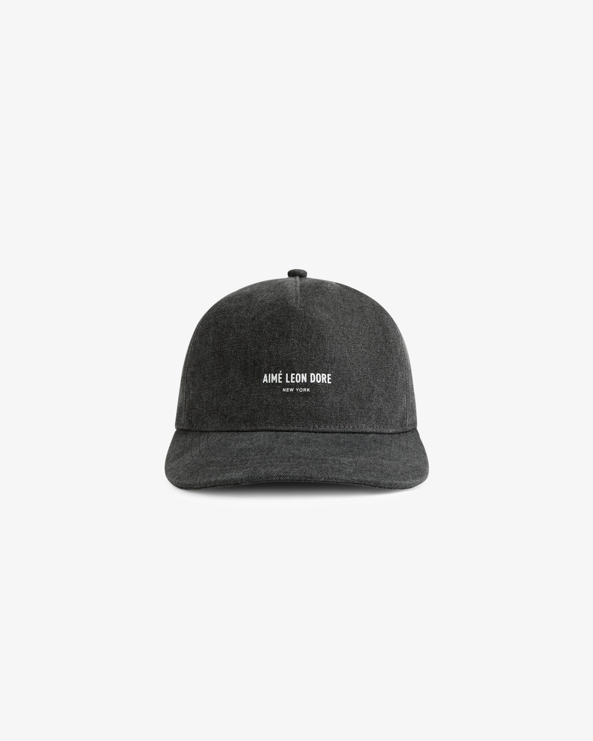 A black Micro Logo Hat with Aime Leon Dore and New York text embroidered in white on the front.