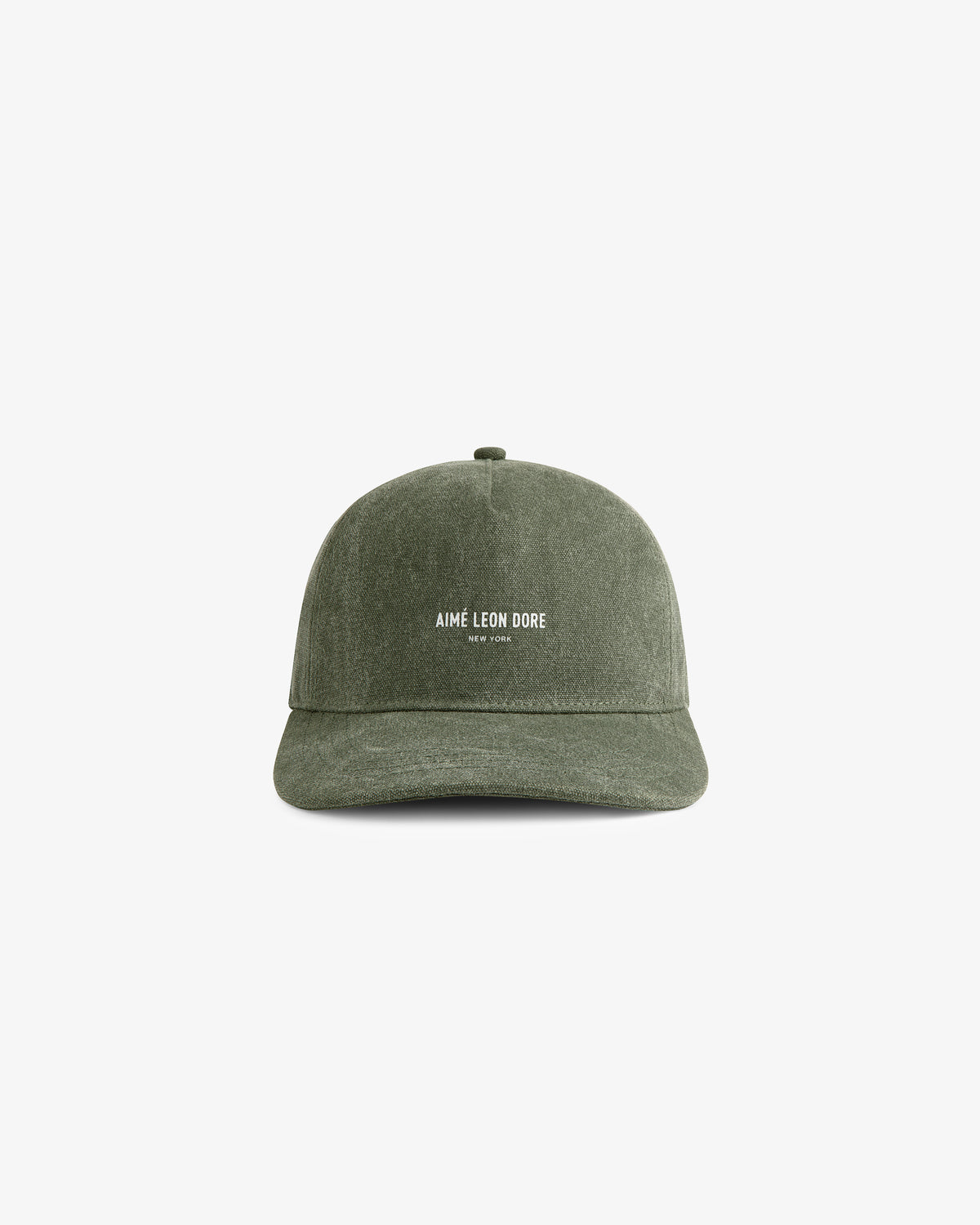 Olive green Micro Logo Hat with "Aime Leon Dore New York" embroidered in white, shown on a white background.