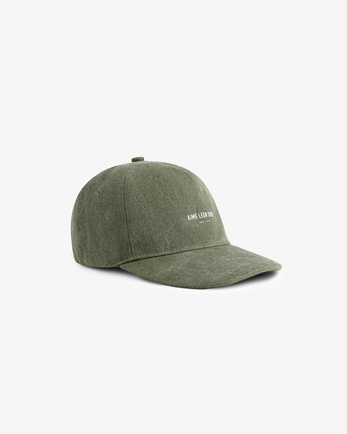Micro Logo Hat in olive green with a curved brim and small white front text, shown on a plain white background.