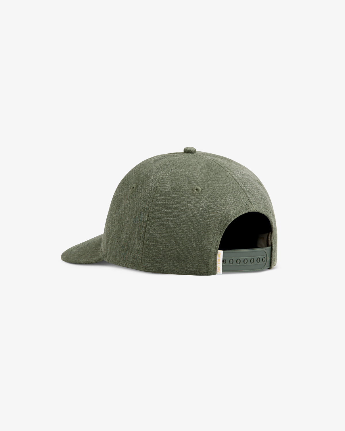 Back view of the Micro Logo Hat in olive green with adjustable snapback closure on a white background.
