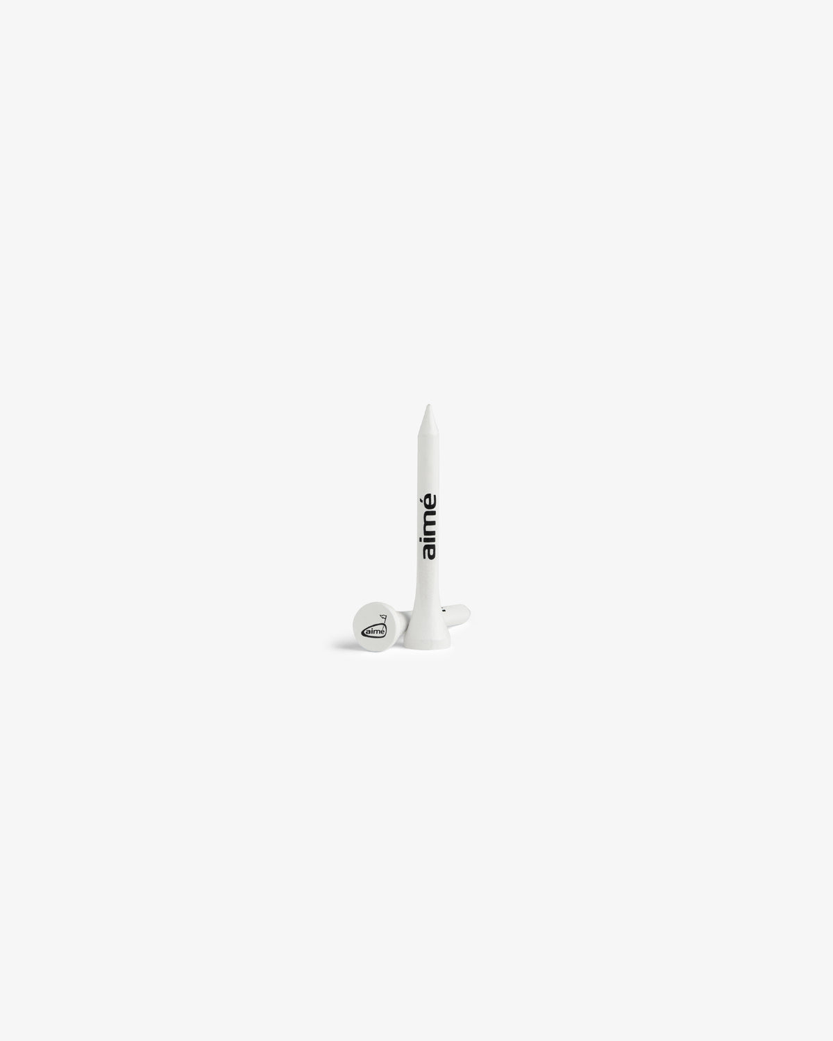 Fifty ALD Golf Tees stand upright with one cap beside them, displayed on a plain white background.